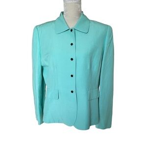 Tahari Women’s Linen Blend Snap Buttons Blazer Jacket Size 14P Mint Green